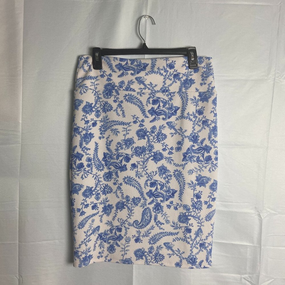 lularoe light blue and white floral nature patterned mini skirt size medium